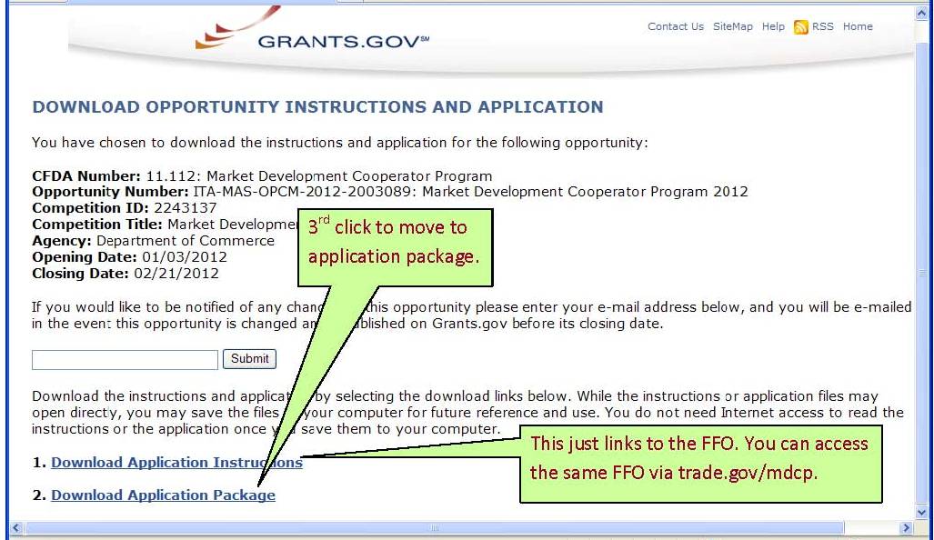 Grants.gov download opportunity instructions and applicattion